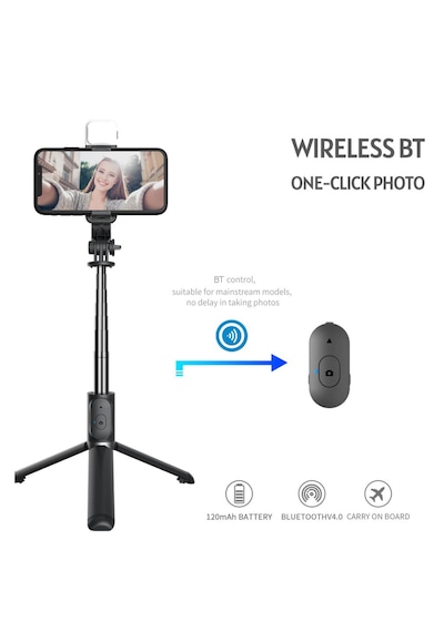 Q07 Selfie Çubuğu Led Işıklı Tripod Bluetooth Kumadanlı100 Cm