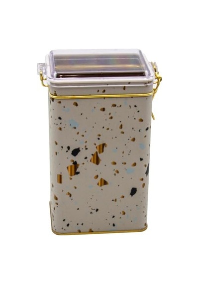 Evle-er048-9g Terrazzo Cream Desenli Dikdörtgen Metal Saklama Kabı 8x10 Cm Terrazzo Cream