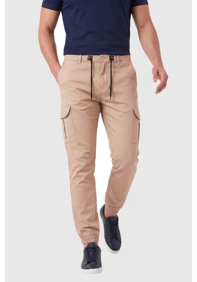 Rizzup Erkek Slim Fit Likralı Vizon Kargo Jogger Pantolon İpli Bel Lastikli Paça 1601569