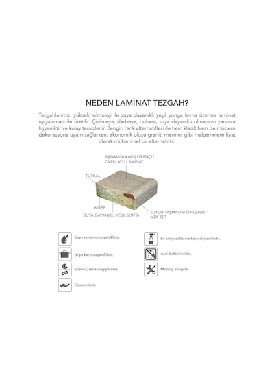 Laminat Mutfak Tezgahı Yeşil Yonga Levha Overlayli Yüzey Laminat Mutfak Tezgahı Yeşil Yonga Levha Overlayli Yüzey