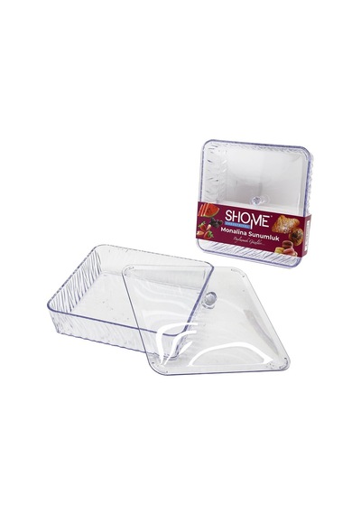 Shome Monalina Sunumluk Kare Plastik Oval Kenar Mika Kristal Şeffaf Kapaklı - 24'li Paket Diğer