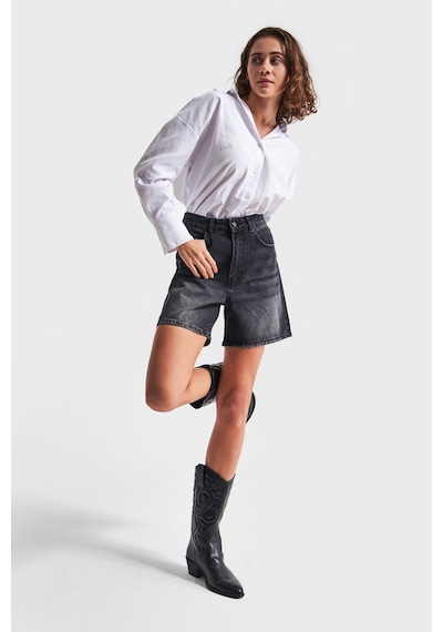 Itsbasic Kadın Koyu Füme Renk Diana Mom Fit Midi Boy Denim Şort