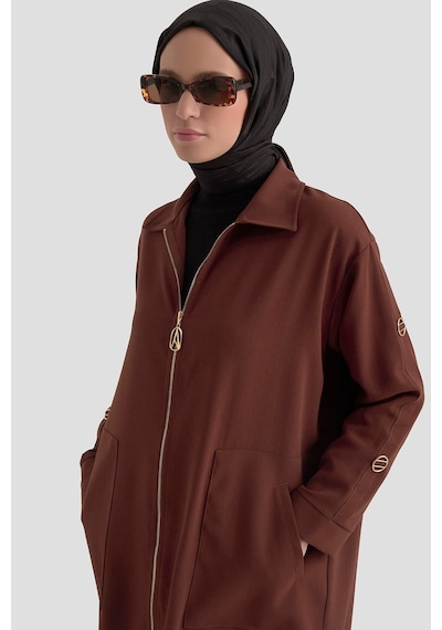 Armine Trend Kolları Şerit Detaylı Boydan Fermuarlı Allerli Giy Çık Taba 26yt516 Taba