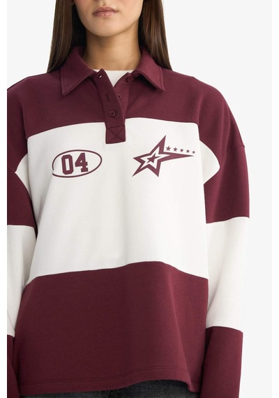 Defacto Coool Regular Fit Polo Yaka Sırt Baskılı Sweatshirt G3882ax25wnbr115 Bordo-br115 Defacto Coool Regular Fit Polo Yaka Sırt Baskılı Sweatshirt G3882ax25wnbr115 Bordo-br115