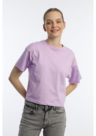 Kadin Oversize Fit Crop Tişört Lila