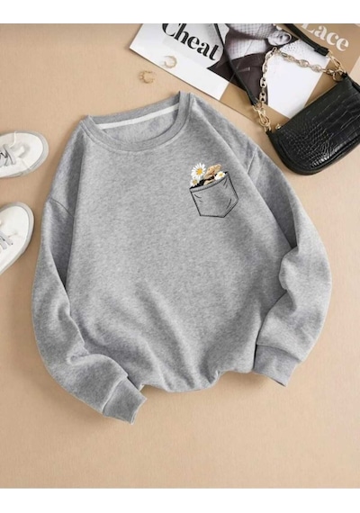 Kozia Outdoors O Yaka Baskılı Oversize Unisex Sweatshirt Gri