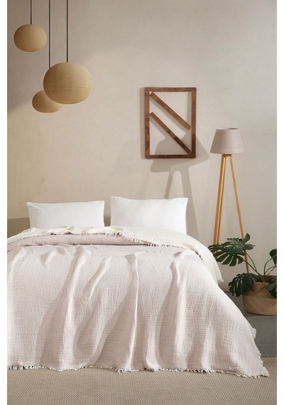 Varol Tek Kişilik 5 Katlı %100 Pamuk Müslin Yatak Örtüsü - Bej Bej/160x230cm Bej