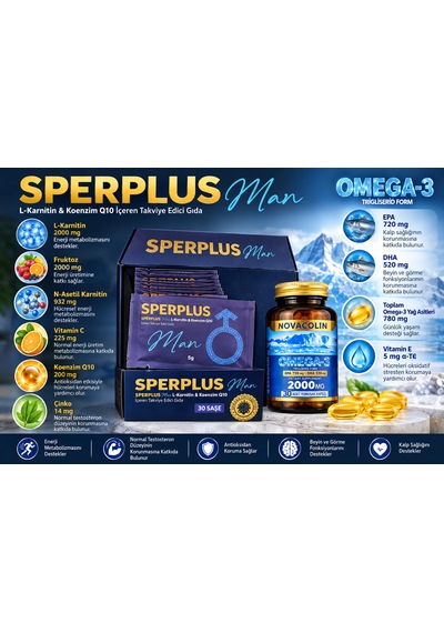 Sperplus Man L-karnitin Koenzim Q10 30 Saşe + Omega-3 30 Kapsül