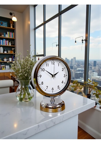 Noble Time 25 X 20 Cm Metal Krom Masa Saati Klasik Seri