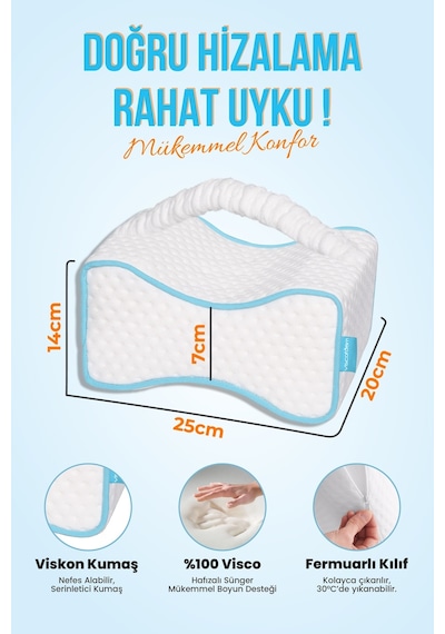 Luna Diz Arası Ortopedik Yastık Bacak Arası Visco Yastık - 25x20x14-7,5cm Beyaz