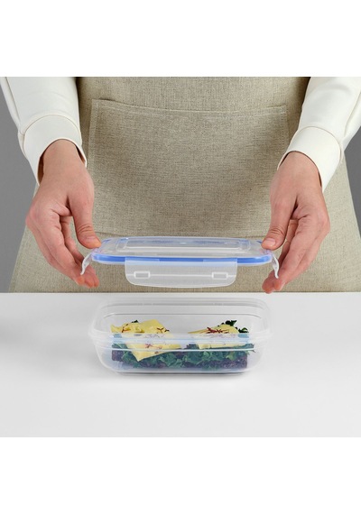 3 Parça Contalı Kapaklı Dikdörtgen Set 565-975-1675 Ml Vakumlu Contalı Kapaklı Saklama Kabı 3 Parça Set Mavi - Şeffaf