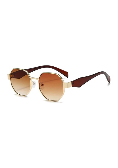 Domero Retro Köşeli Kahverengi Gold Çerçeve Unisex Uv400 Vintage Retro Güneş Gözlüğü
