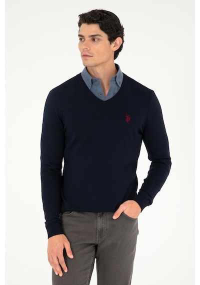 U.S. Polo Assn. Erkek Slim Fit V Yaka Lacivert Basic Kazak 50293512-VR033