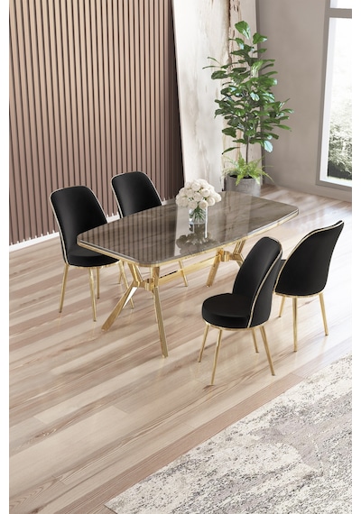 Canisa Lena Serisi 90x160 Lak Panel Antrasit İroni Gold Kaplama Ayaklı Masa Takımı Ve 4 Siyah Sandalye Antrasit İroni Masa Siyah Sandalye Canisa Lena Serisi 90x160 Lak Panel Antrasit İroni Gold Kaplama Ayaklı Masa Takımı Ve 4 Siyah Sandalye Antrasit İroni Masa Siyah Sandalye