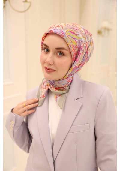 Silk Home Olinda İpek Eşarp 47002-19 Lila Mavi, Mercan, Pembe, Asit, Fuşya