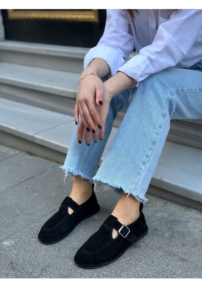 Erva'nın Butiği Siyah Hakiki Deri Faina Gümüş Ayarlanabilir Toka Detaylı Kadın Ayakkabı-6116 Siyah Hakiki Süet Erva'nın Butiği Siyah Hakiki Deri Faina Gümüş Ayarlanabilir Toka Detaylı Kadın Ayakkabı-6116 Siyah Hakiki Süet