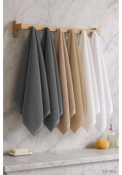 6 Lı Softtouch El Yüz Banyo Havlusu Seti %100 Pamuklu 50x90 Cm Bej