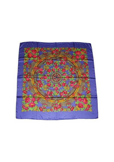 Tikitonki Kare Kesim Çiçek Desenli Saten Mor Eşarp - 90x90 Çok Renkli Çok Renkli