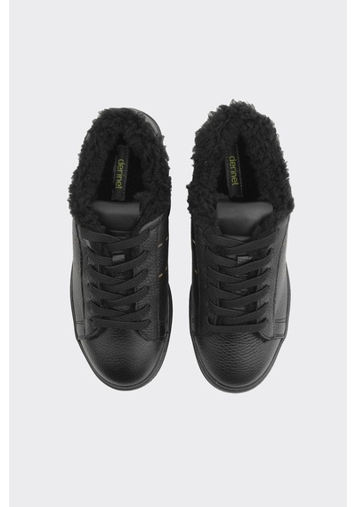 Derinet Hakiki Deri Comfort Taban Kürklü Kadın Sneaker Siyah Siyah