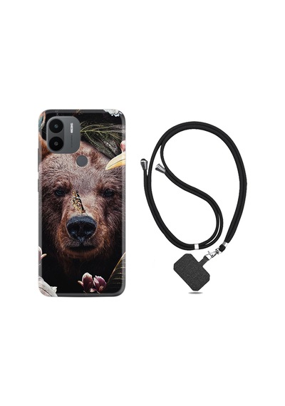Xiaomi Redmi A1 Kılıf İpli Boyun Askılı Desenli Silikon Flowers Bear 1337