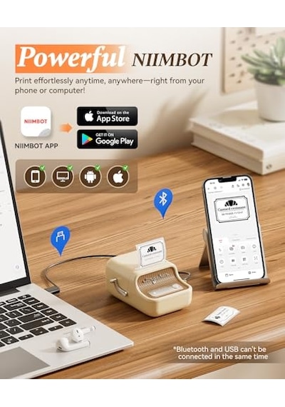 Ayrex Nıımbot B21 Etiket Yazıcısı, 1 Rulo Başlangıç Bandı, Bluetooth Kendinden Yapışkanlı Etiketleme Cihazı,