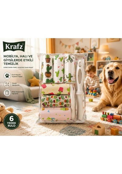 Krafz Kedi Köpek Tüy Toplama Rulosu Seti 1 Ana Rulo + 5 Yedek Rulo, Evcil Hayvan Tüyü, Saç Ve Kıl Temizleme Diğer