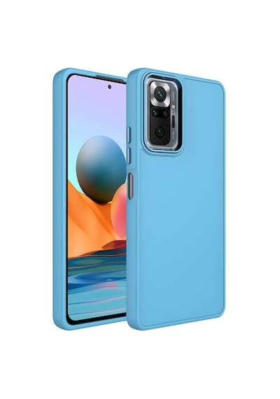 Ardemix Redmi Note 10 Pro Kılıf Metal Çerçeve Ve Buton Tasarımlı Silikon Luna Kapak Sierra Mavi