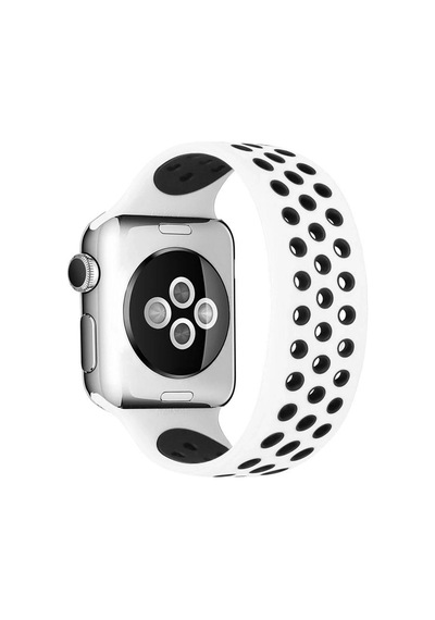 Gld-spt- Newface Apple Uyumlu Watch 38mm Ayarlı Delikli Silikon Kordon - Beyaz-siyah
