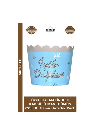 Özel Seri Mafin Kek Kapsülü Mavi Gümüş 25 Li Kutlama Hazırlık Parti Gümüş - Mavi