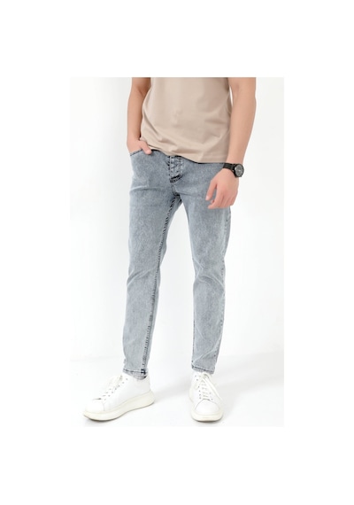 Giysa Erkek Skinny Jean Mavi Kar Yıkama Düğme Kapamalı Likralı Kot Pantolon - 5602 Mavi