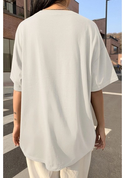 Uyguntarz Unisex Present Baskılı Oversize Tshirt Beyaz