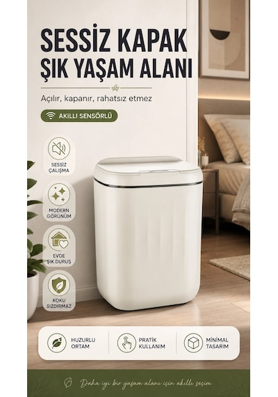 20 Litre Hacim Sensörlü Çöp Kutusu Hareket Algılayan Antibakteriyel