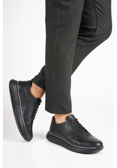 Fame Step Hakiki Deri Erkek Yürüyüş Ayakkabısı Casual Comfort Bağcıklı Ortopedik Günlük Rahat Taban Siyah Sneaker Palermo