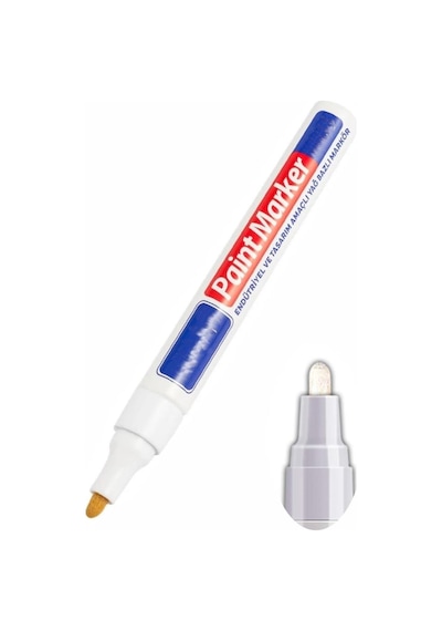 Beyaz Keçeli Markör Kalem 1 Adet Yağlı Bazlı Kalıcı Marker Kalem Hızlı Kuruma Cam Metal Lastik Seramik Ahşap Taş Plastik