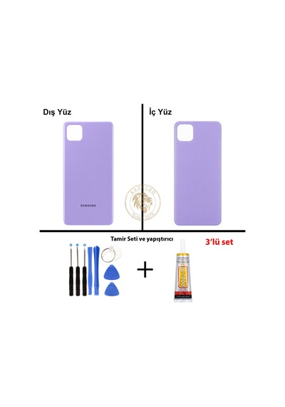 Samsung Galaxy A22 5g Mor Renk Arka Kapak + Tamir Seti + B7000 Yapıştırıcı Arka Cam Batarya Kapağı Pil Kapağı Lazer Kesim Back Cover Galaxy A22 Uyumlu
