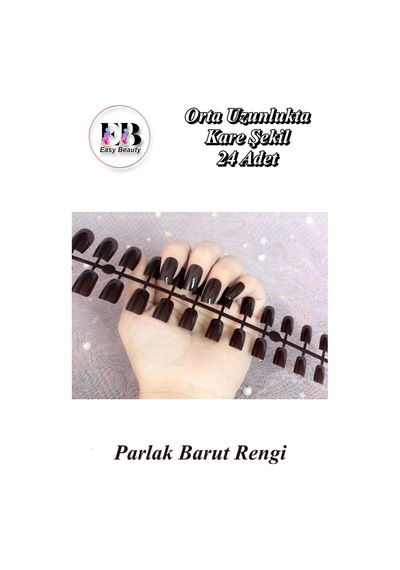 24 Adet Renkli Kare Orta Uzun Takma Tırnak 815 Barut