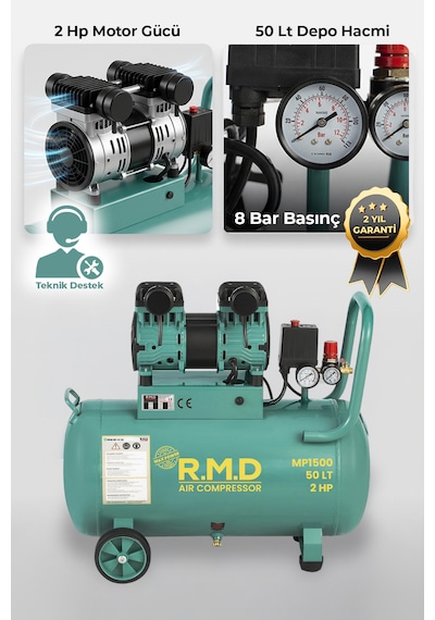 R.m.d Kompresör 50 Lt Yüksek Emişli Yağsız Teknoloji Hava Kompresörü