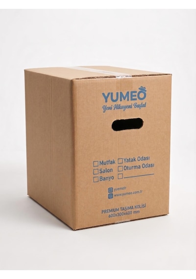 Yumeo Premium Ev Taşıma Kolisi 50x30x40 Cm - Tutma Yerli Çift Oluklu Kraft Kutu 60 Lt - 10 Adet