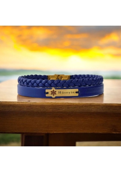 Archin Hüseyin İsmine Özel Kar Tanesi Motifli 14 Ayar Altın Plakalı Doğal Lacivert Derili Bileklik-435isim Hüseyin Archin Hüseyin İsmine Özel Kar Tanesi Motifli 14 Ayar Altın Plakalı Doğal Lacivert Derili Bileklik-435isim Hüseyin
