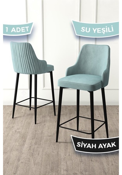 Canisa Enox Serisi,1 Adet Su Yeşili Sandalye Yemek Odası Bar Sandalyesi, Babyface Kumaş, Siyah Metal Ayak Sandalye Su Yeşili Ayaklar Siyah