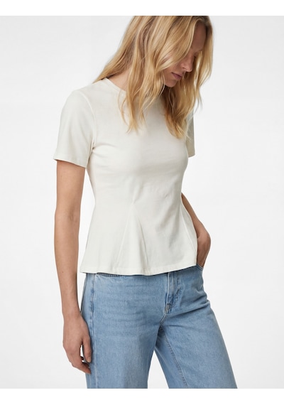 Koton Pamuklu Slim Fit Kısa Kollu Bisiklet Yaka Peplum Basic Tişört Ekru 6sak50209ek Ekru