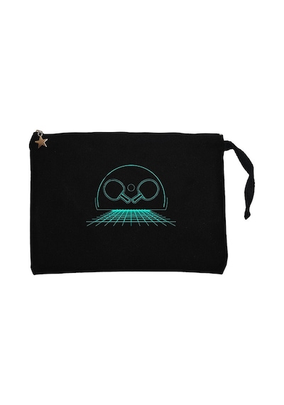 Ping Pong Cool Retro Siyah Clutch Astarlı Cüzdan / El Çantası Siyah