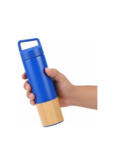 600 Ml Bambu Tabanlı Kulplu Çelik Termos Mug - 5 Renk Seçenekli Sıcak/soğuk Tutucu Seyahat Bardağı Mavi Çok Renkli