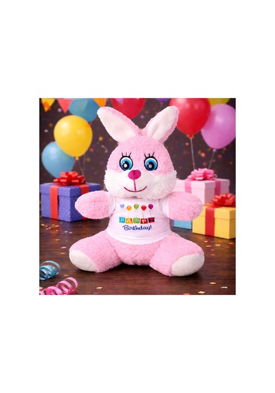 Happy Birthday Tişörtlü Peluş Tavşan Belirtilmemiş