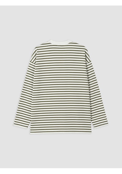 Lcw Modest Haki Çizgili Oversize Kadın Sweatshirt Tunik