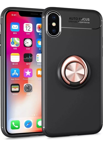 Newface Apple İphone Xs Max Kılıf Range Yüzüklü Silikon - Siyah-gold