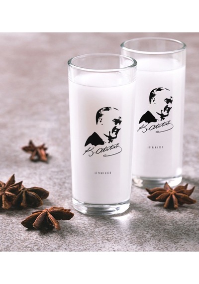 Kişiye Özel Renkli Baskılı Atatürk Temalı İkili Rakı Bardağı Seti-26