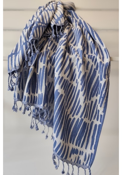 %100 Pamuk Çift Kat Müslin Peştemal - Jakarlı Plaj Havlusu- 90x170 Cm Indıgo Indigo
