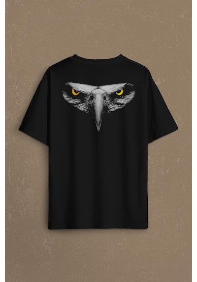 Kartal Kafa Göz Şampiyon Sırt Ön Baskılı Oversize Tişört Unisex T-shirt 001 Siyah