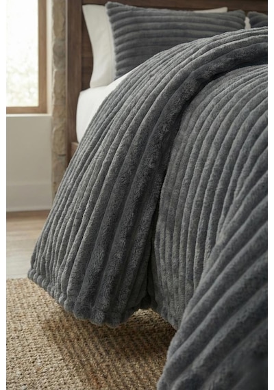Soft Çizgi Çift Kişilik Yatak Örtüsü 260x240 Antrasit